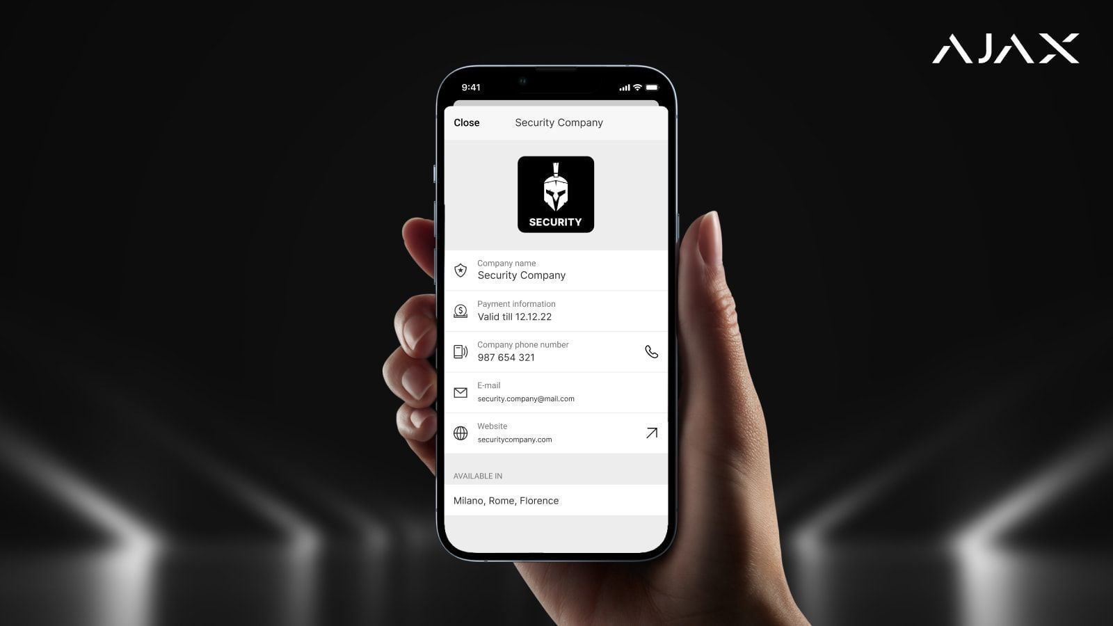 Co-branded app: Representation of the security company on the client's smartphone