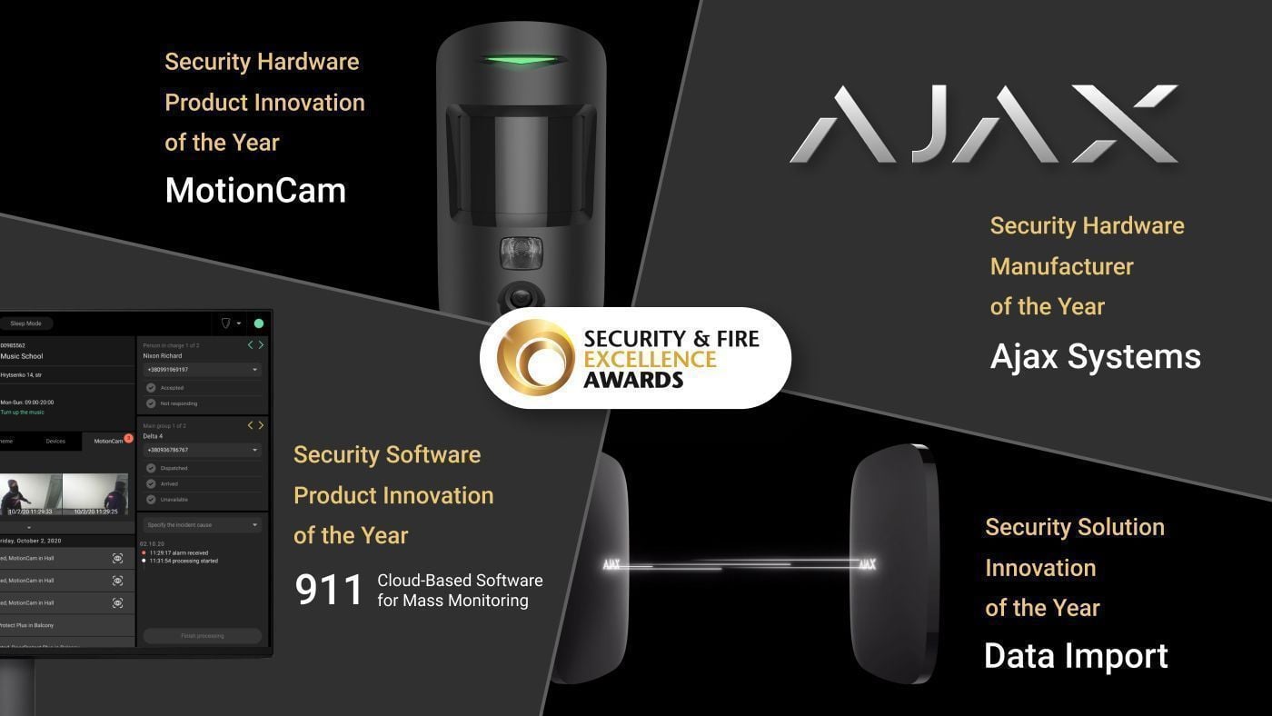 Ajax Systems se convierte en finalista en 4 categorías en los Security & Fire Excellence Awards de IFSEC