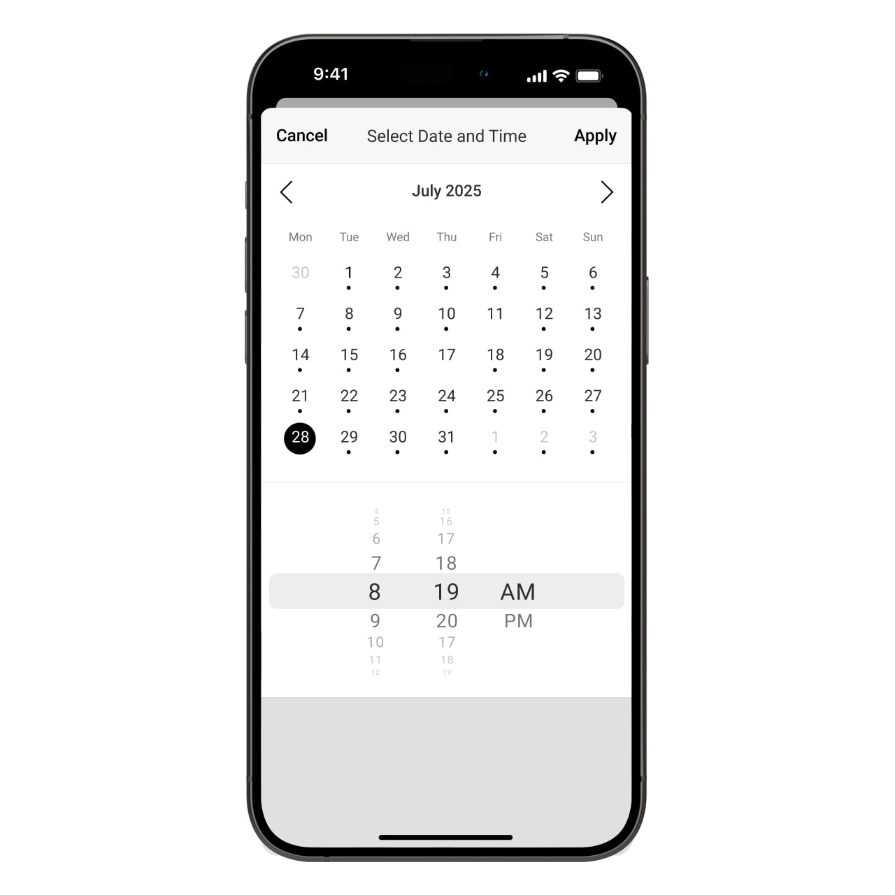 Visualización del calendario