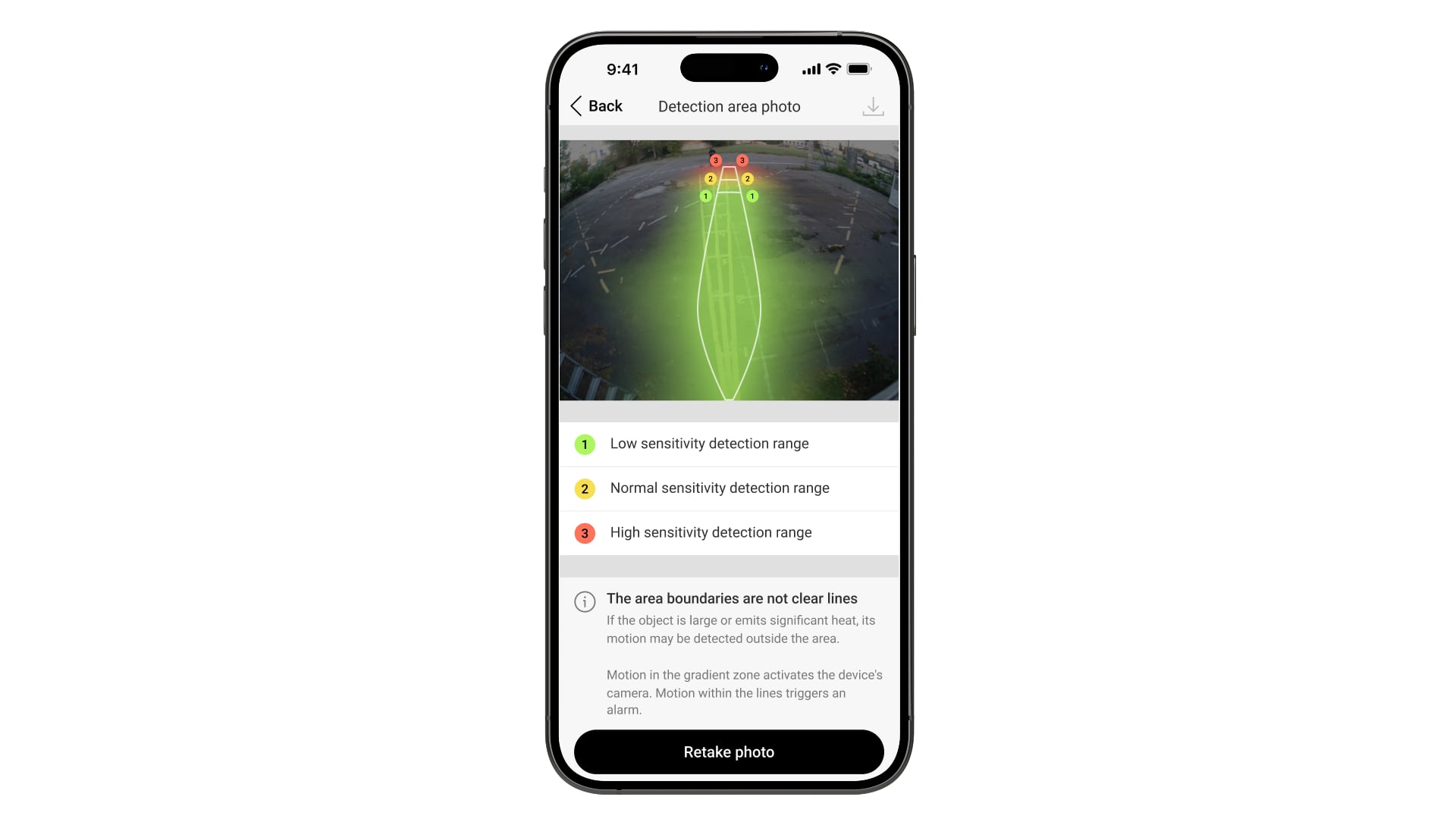 Ajuste da zona em que o detetor responde ao movimento