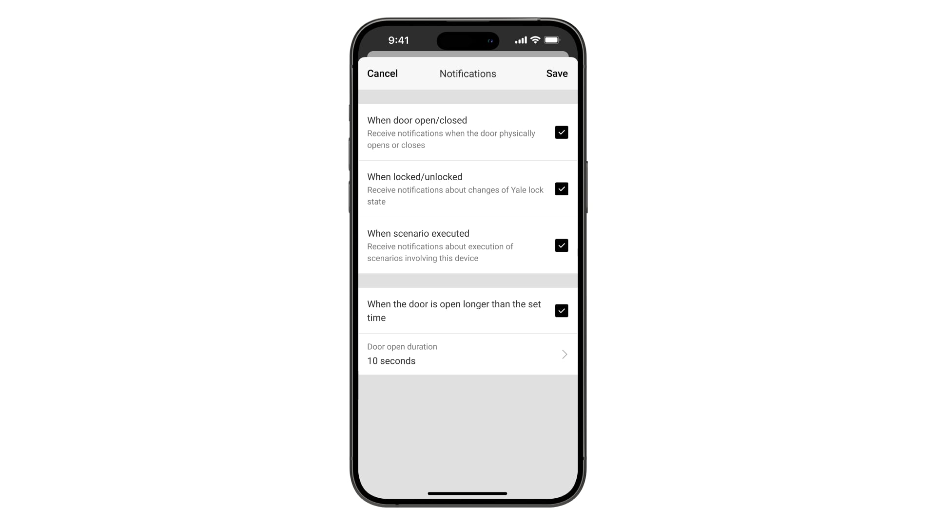 Benachrichtigungseinstellungen für Ereignisse des intelligenten Schlosses