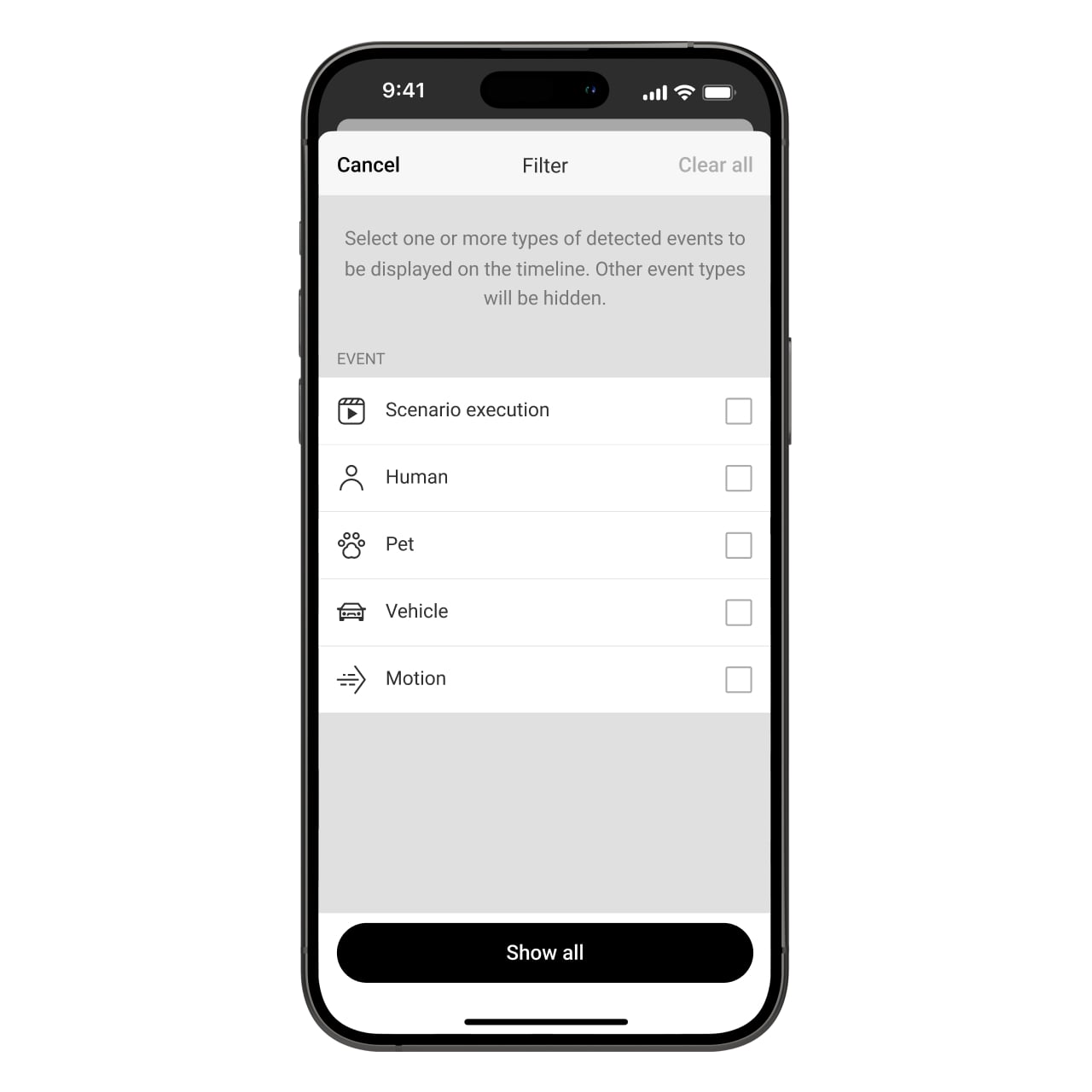 Filtrowanie według ruchu lub scenariusza