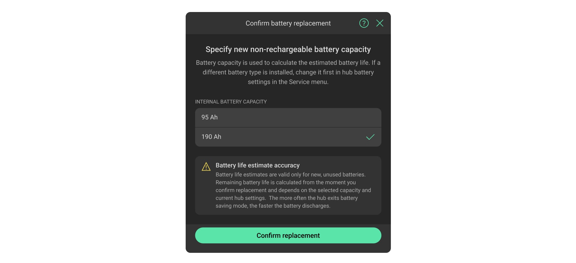 Activation of the Estimated battery life feature