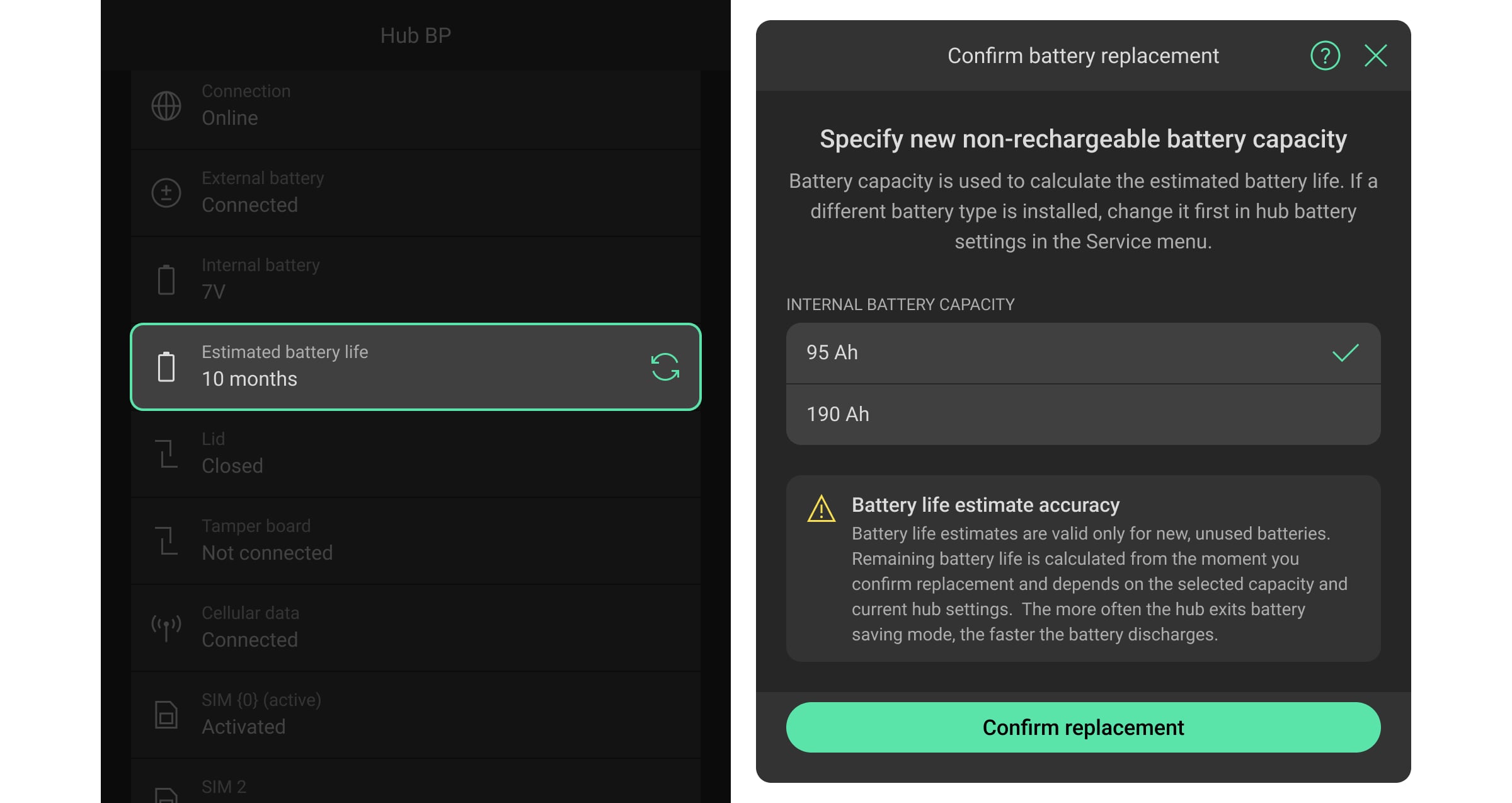 Estimated battery life