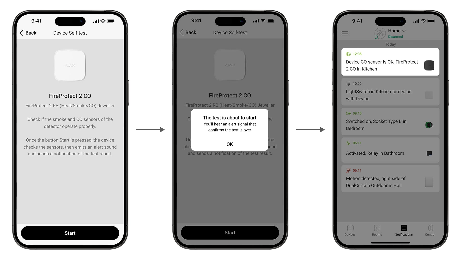 Remote alarm testing recorded in the event log