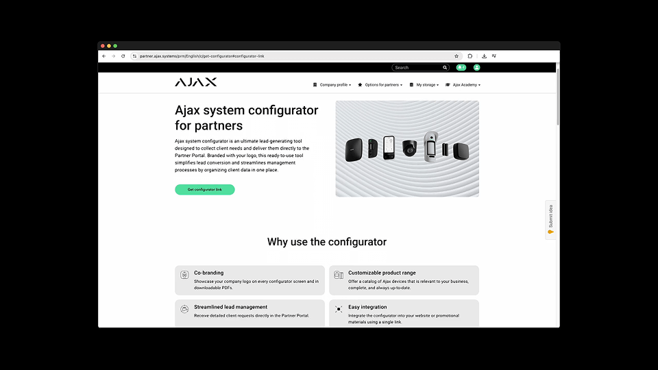 Ajax system configurator in Partner Portal